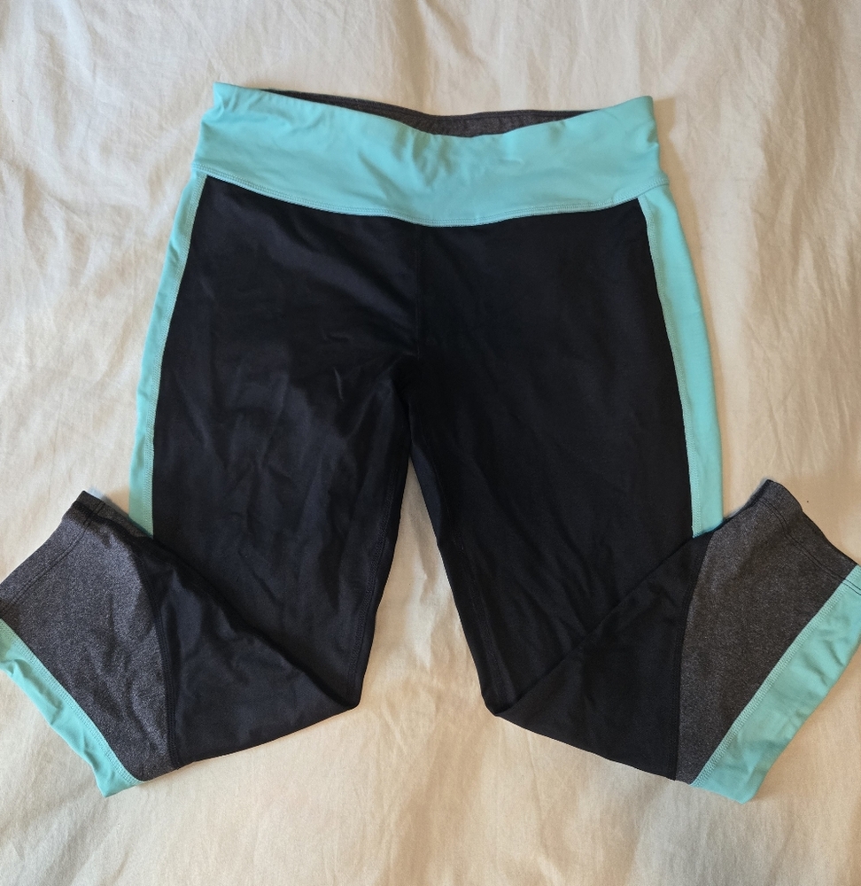 Calvin Klein Performance Black and Aqua Athletic Capris